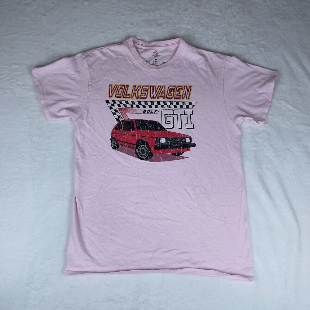 Volkswagen T-Shirt Mens Medium Pink Graphic Print Golf GTI Short Sleeve Pullover